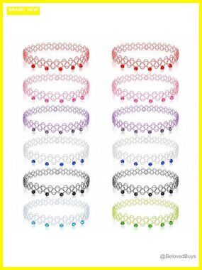 12pc Stretchy Plastic Tattoo Bracelet Set Gemstone Beads Y2K Retro Layering